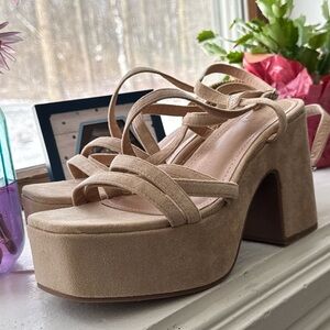 Tan Chunky Heel Platform Sandals